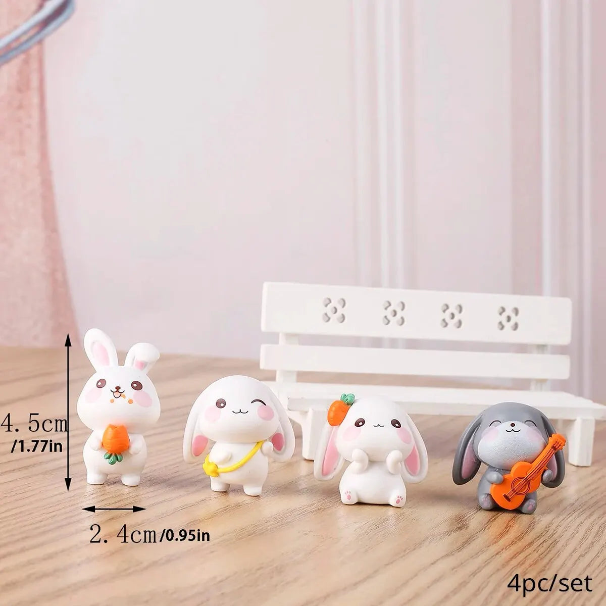 A Set Of Four PiecesOf Resin Cute Rabbit Ornaments DIYKeychainMiniatureLandscape Accessories Home Desktop Car InteriorDecoration