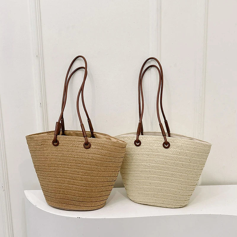 Large Design Straw Shoulder Bags for Women 2024 Y2K Korean Fashion Summer Tote Bags Travel Handbags and Purses Lady Beach Bag