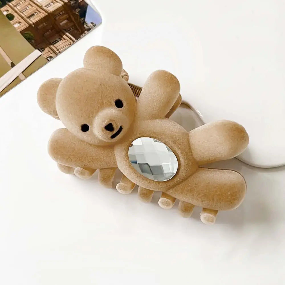 Creative Flocking Cute Bear Hair Claw Hair Clip Shark Clip Shark Grab Clip Rhinestone Headwear Back Head Hair Clip Travel
