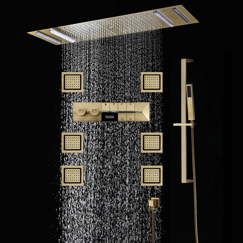 M Boenn Emotional Appeal Paar Musik Spa Doppelter Regenduschkopf Badezimmer Duschsystem Druckknopf Typ Thermostat Armaturen