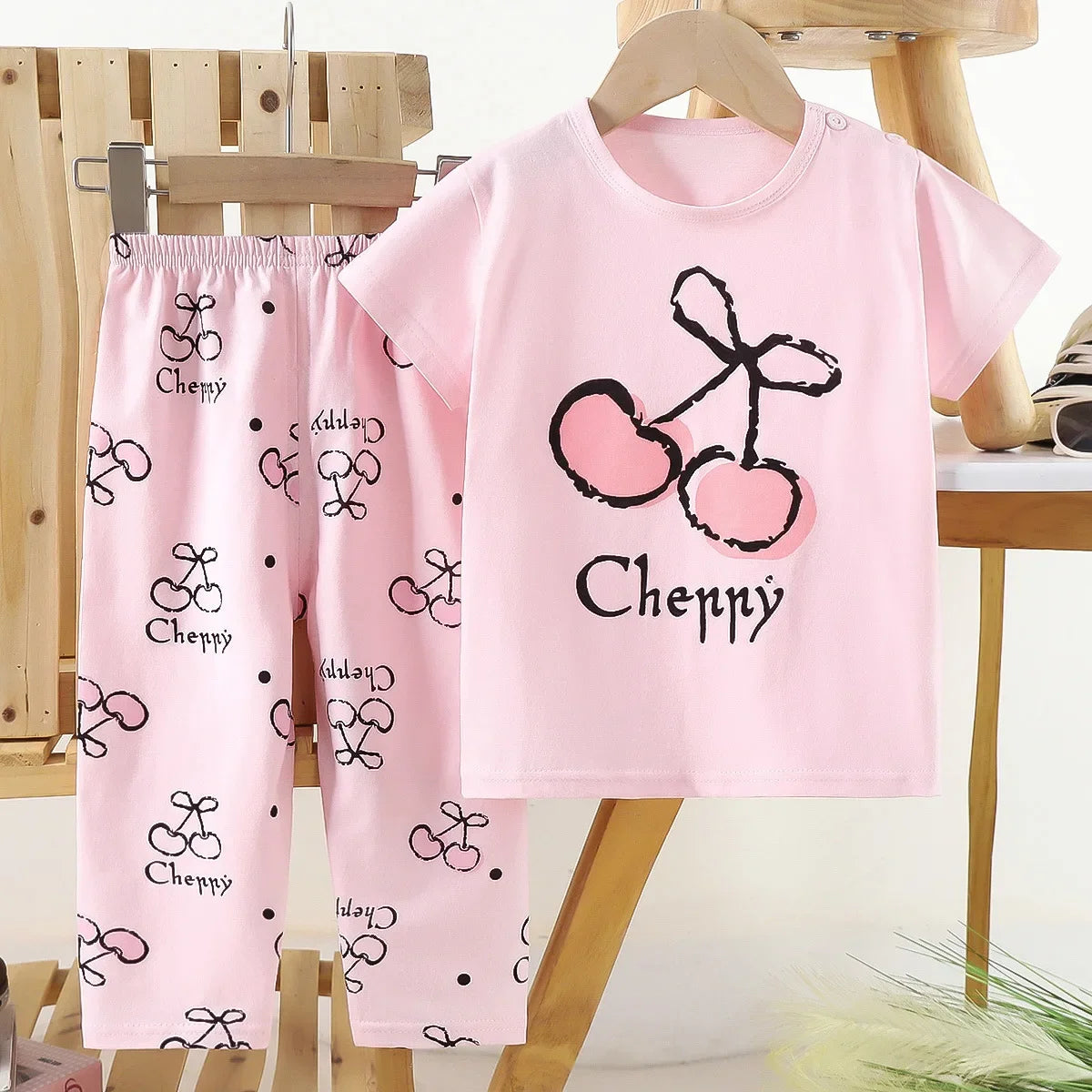 Children's Short Sleeve Set Cotton Summer Baby T-shirt Boys' Homewear Girls' Pajamas Summer Clothing Toddler Clothes Kids Sets
