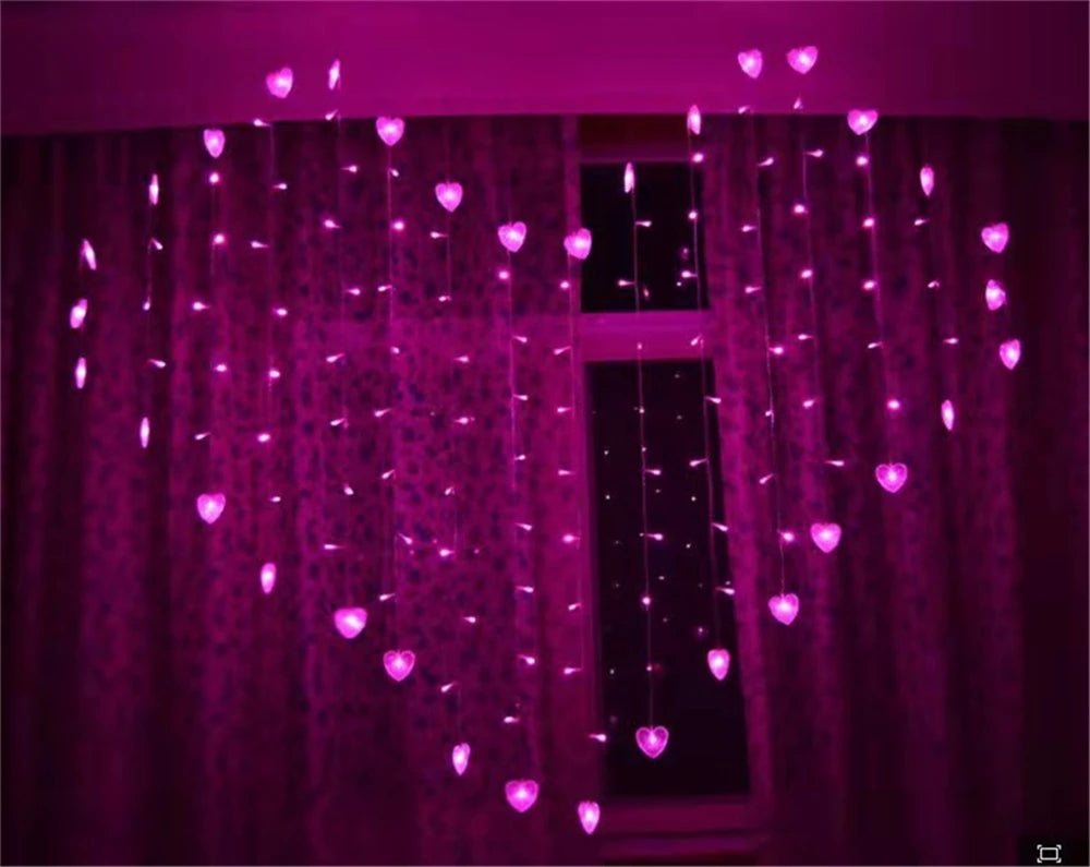 Led Heart String Lights For Room Heart Curtain Light With Photo Clip Butterfly Ornaments Valentine Wedding Decorations 2mX1.5m