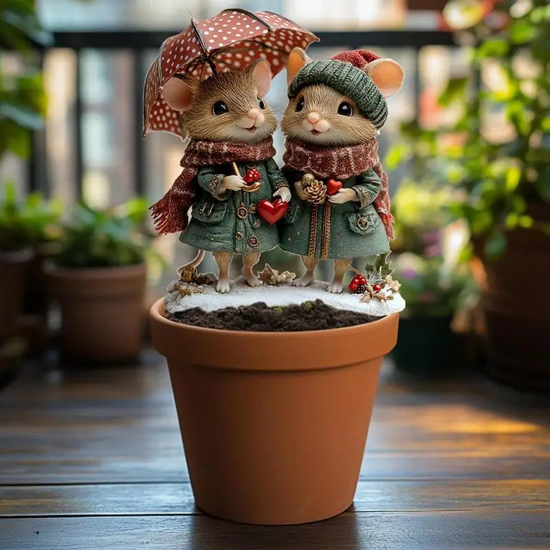 Squirrel Garden Stake 2D Valentine's Day Squirrel Lawn Sign With Stake Squirrel Lover Stake With Umbrella Scarf For Valentine's