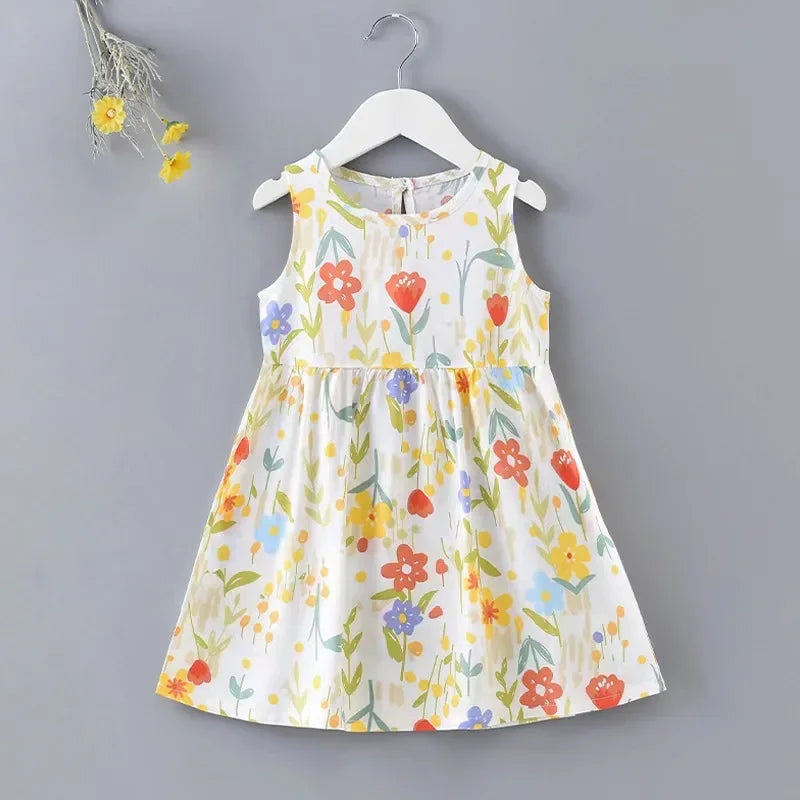 Girls Summer Dress Sleeveless Cute Print