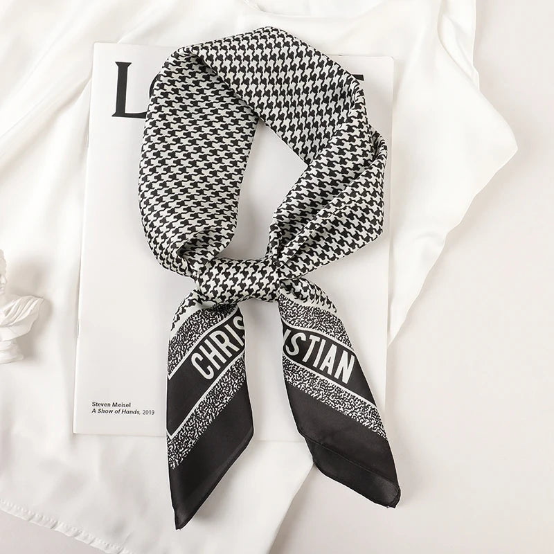 Luxury Brand 2023 Silk Square Scarf Women Cat Neck Hair Tie Band Beach Hijab Kerchief Head Headbands Bandana Female Foulard 70cm