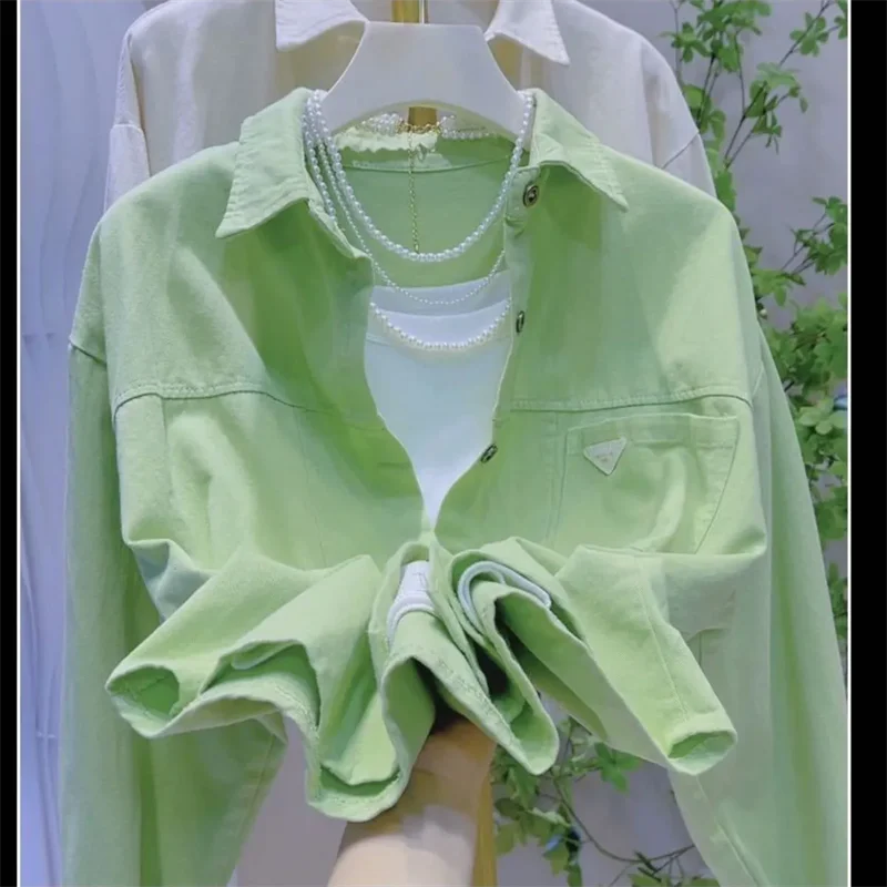 Spring and Autumn Petite Candy Colored Short Denim Jacket 2024 New Loose and Versatile Casual Jacket Top Trend Women