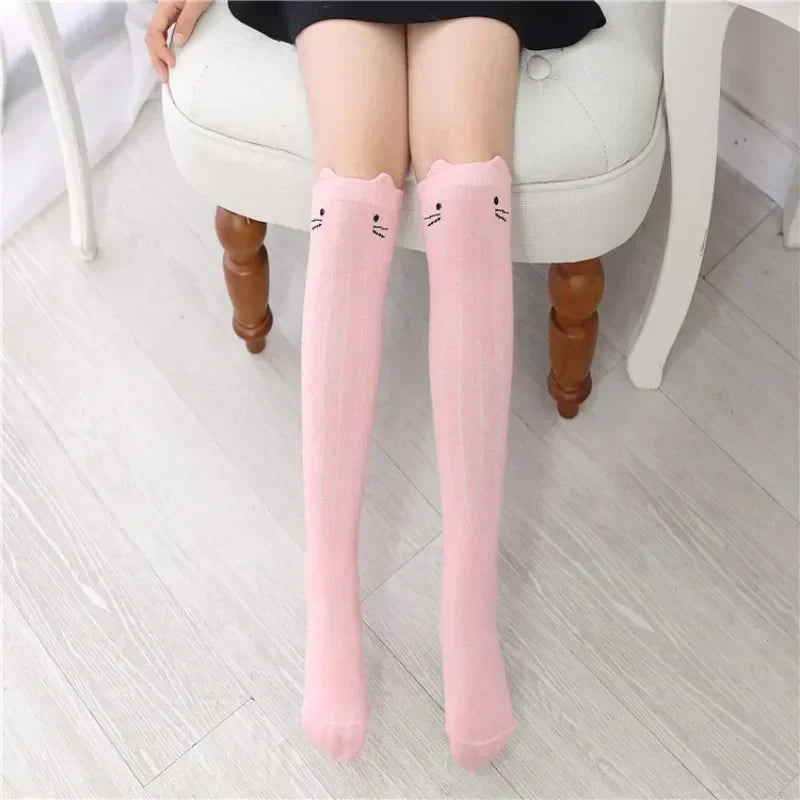 Baby Boys Girls Sports Knee High Long Socks Cartoon Cat Kids Stockings Cotton Children School Uniform Socks Clothing Accessories