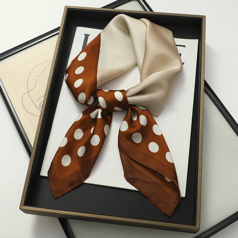 Luxury Brand 2023 Silk Square Scarf Women Cat Neck Hair Tie Band Beach Hijab Kerchief Head Headbands Bandana Female Foulard 70cm