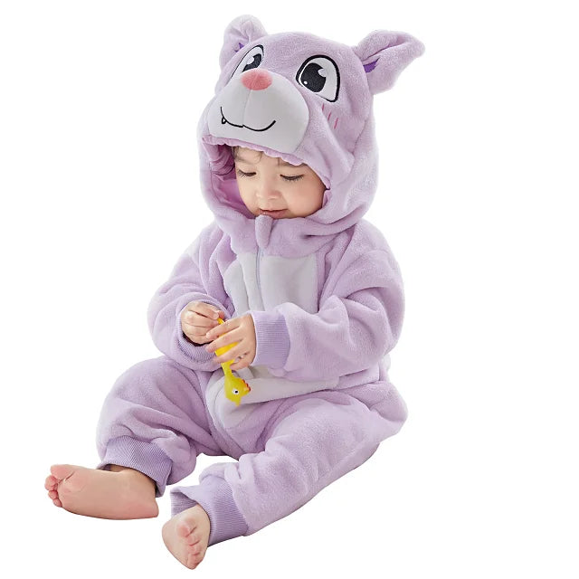 MICHLEY Halloween Baby Strampler Winterkleidung Flanell Kapuzen Bodys Pyjamas Tiere Overall Jumpsuit für Mädchen Jungen Kinder