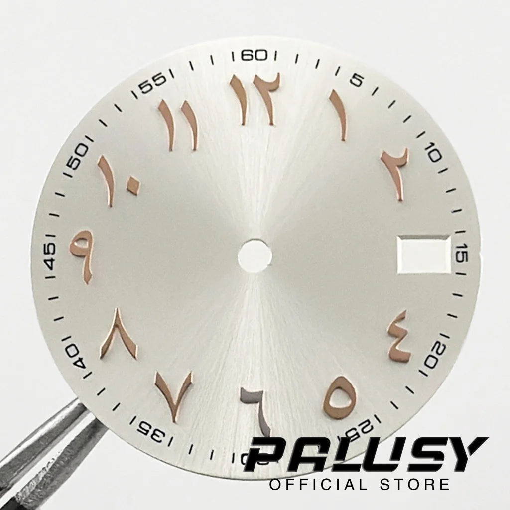 NH35 28.5mm Watch Dial Sun Patterned Surface Arabic Alphabet with Date Watch Faces for NH35 NH36 Movement Replace Accessories