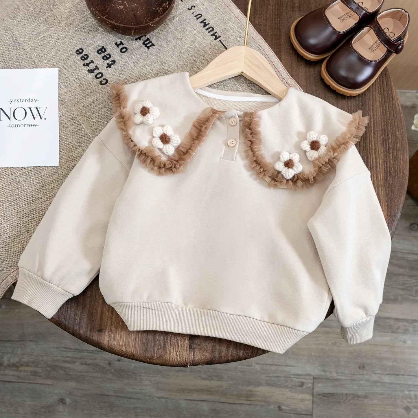Autumn Toddler Girl Pullover Sweatshirt Casual Flowers Printed Long Sleeve Tops Fall Spring Clothes Kids Clothes Girls