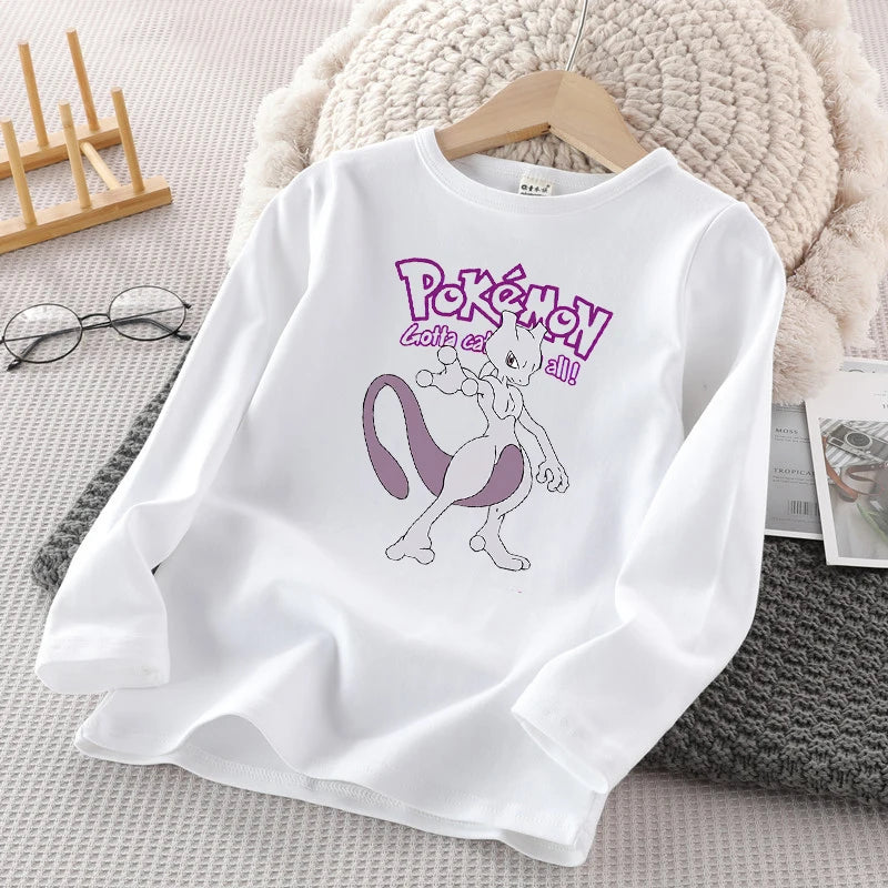 Pokemon Kinder Langarm T-Shirt Pikachu Winter Casual Warm Tops Kinder Anime Cartoon Lose Pullover Kind Geburtstagsgeschenke