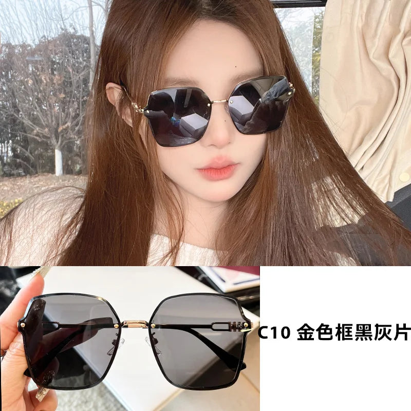 Vintage with Large Rims Sunglasses Women's to Make Big Face Thin-Looked Trendy Personalized Street Shot Online Influencer Fashio