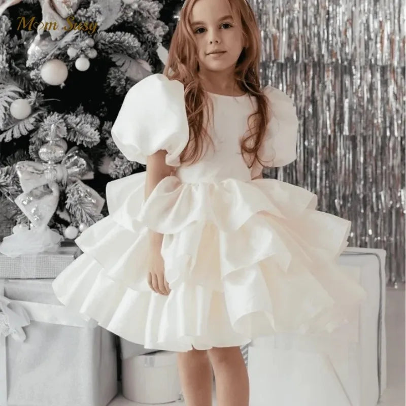 Mode Baby Mädchen Prinzessin Lagenkleid Puffärmel Säugling Kleinkind Teen Vestido Party Geburtstag Ballkleid Babykleidung 1-12Y