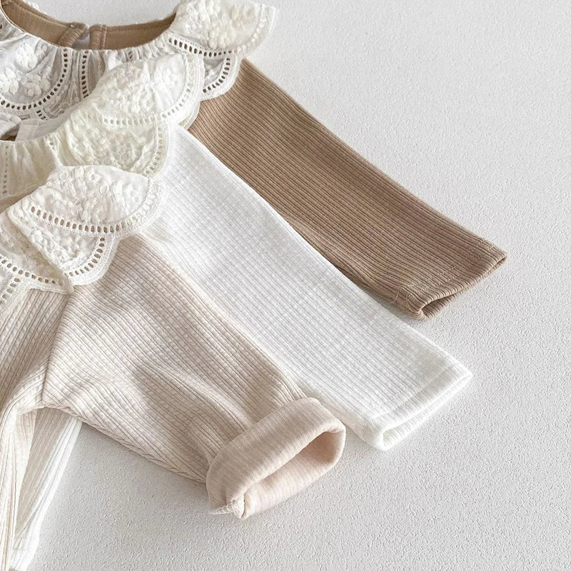 2024 Baby Herbst Kleidung Spitze Kragen Baby Tops Mit Langen Ärmeln Kinder Pullover Infant T Shirt für Mädchen Kleidung Kleinkind Bluse 0-2Y