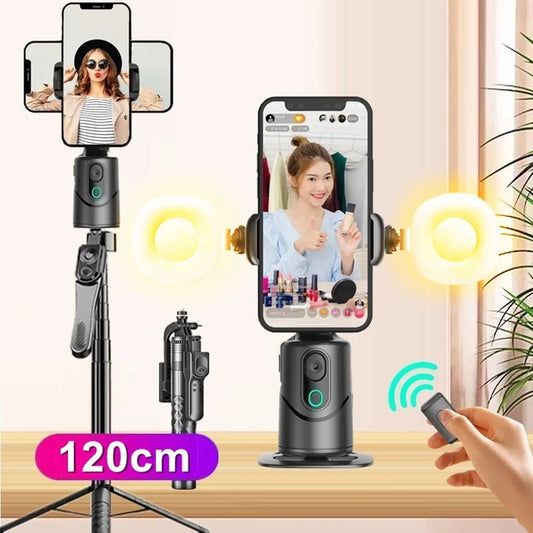 مثبت ثلاثي القوائم ذكي لتتبع الوجه تلقائيًا مع دوران 360 درجة وعصا سيلفي مع التحكم بالإيماءات لكاميرا الهاتف الذكي