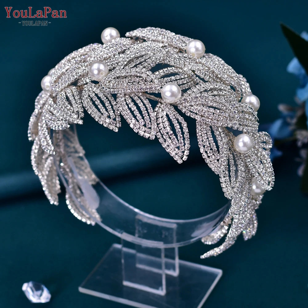 TOPQUEEN Wedding Headband Leaf Bridal Headpiece Woman Hair Accessories Jewelry Handmade Bride Headdress Pageant Tiara HP411