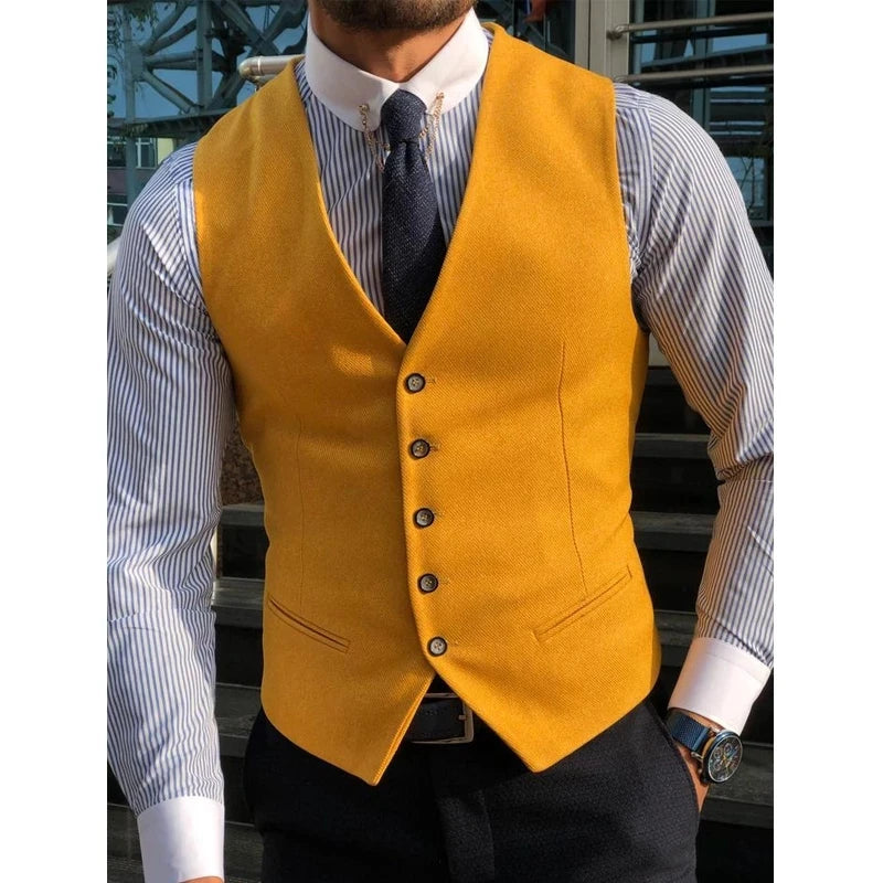 Men's Suit Formal V Neck Wool Green Herringbone Tweed Casual Waistcoat Formal Business Vest Groomman For Wedding