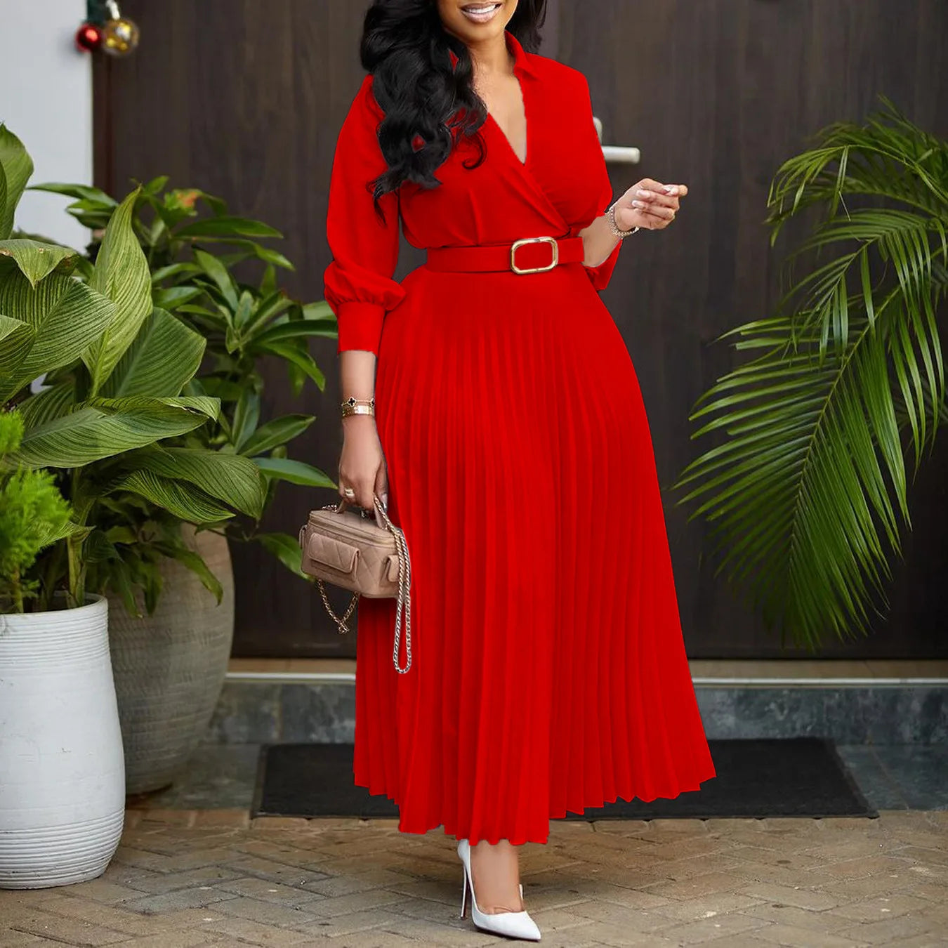 FairyShely 2025 Spring Solid Plus Size Club Dress Women Long Sleeve V Neck Large Big Dresses Slim Belt Party Tight Curvy Dress