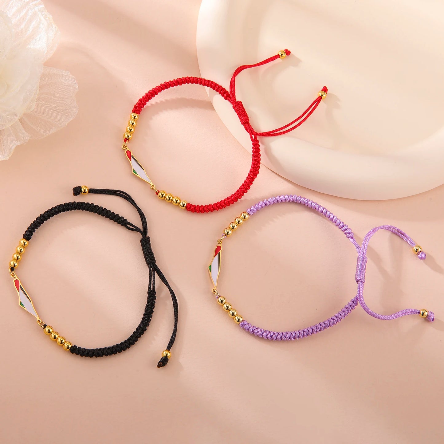 Palestine Flag Braided Rope Bracelets for Women Men Red Black White Green Natural Stone Beads Bracelet Jewelry Gift Wholesale