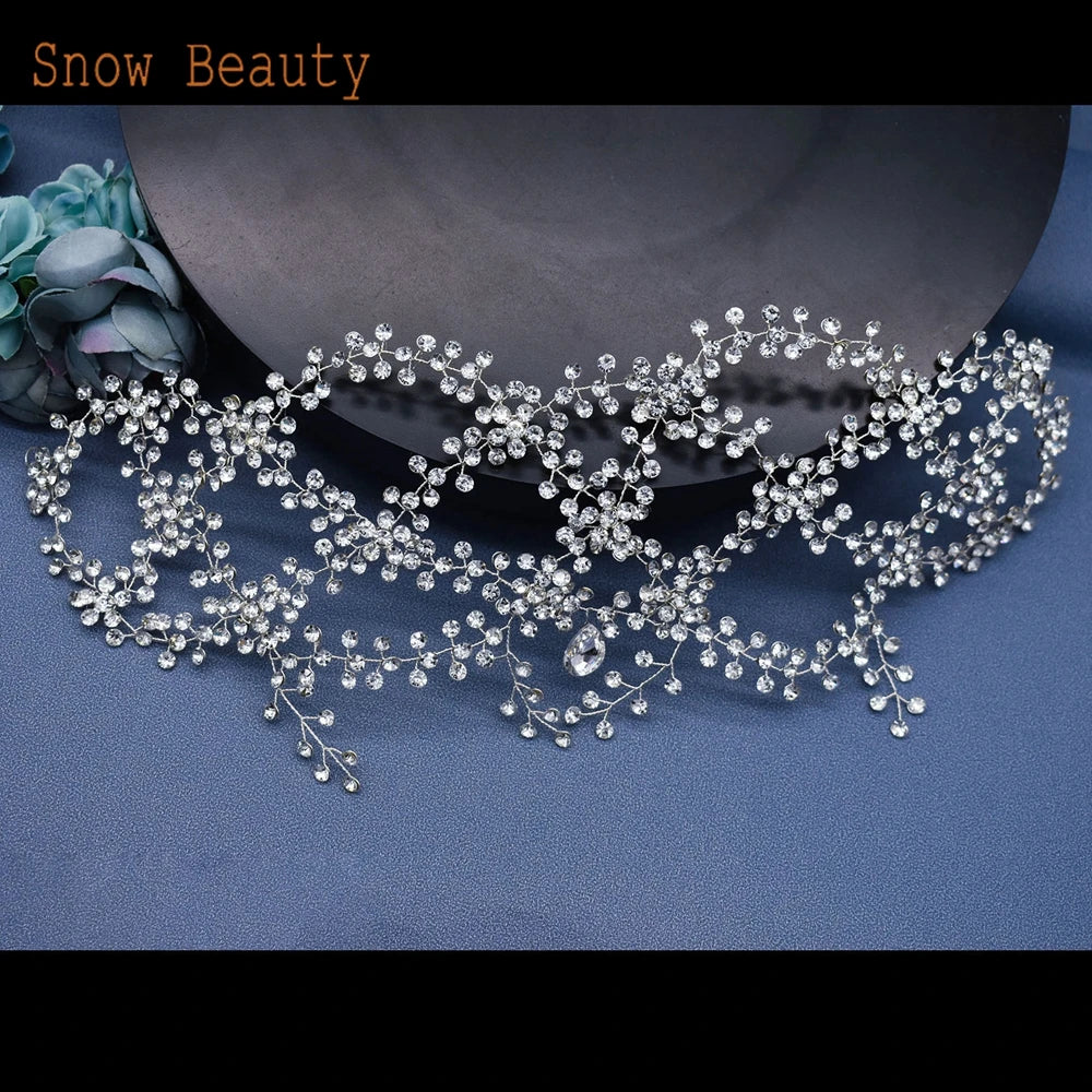 A446 Handmade Water Drop Diamond Tiara Wedding Headband for Bride Bridesmaid Bridal Headpieces Hair Accessories for Prom Party
