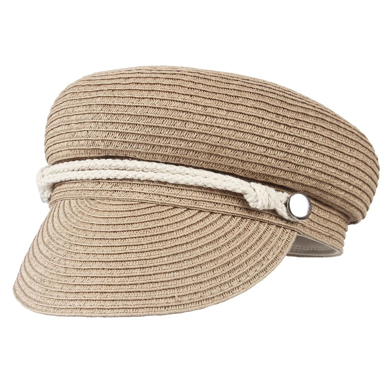 GEMVIE 2024 Fashion Military Hats Outdoor Spring Summer Ring Top Kid Hat Sun Protection Beach Flat Top Straw Hats