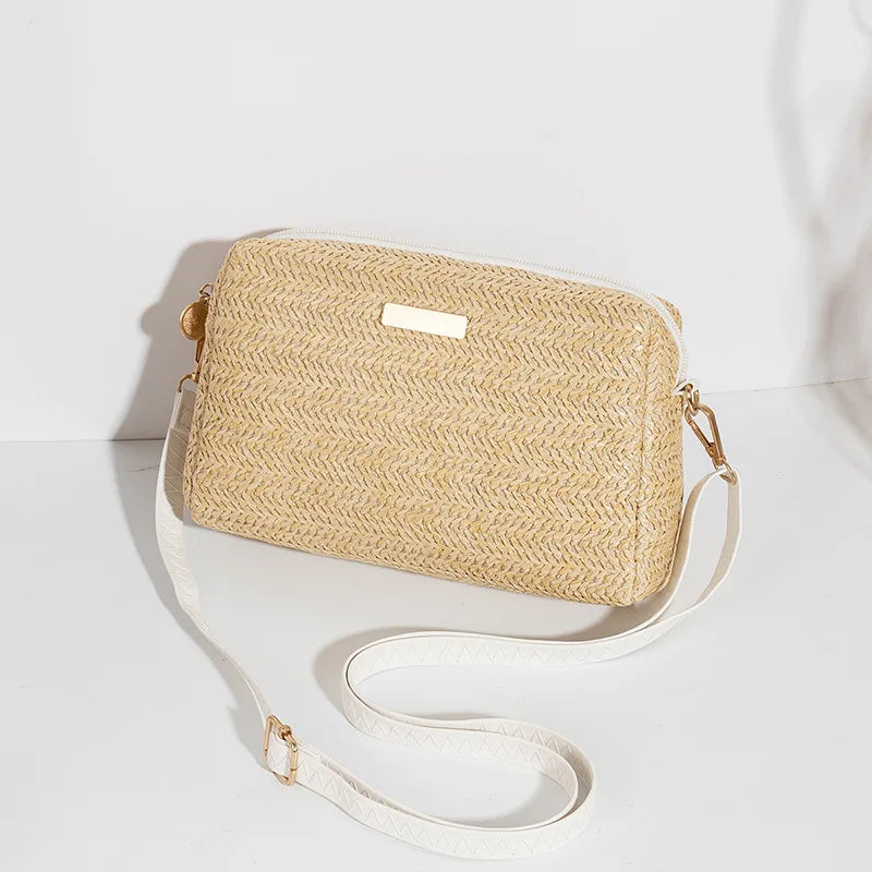 Solid Color Small Straw Crossbody Handbags for Women Lady Mama Shoulder Messenger Bags Bolsa Beach Clutch Purse