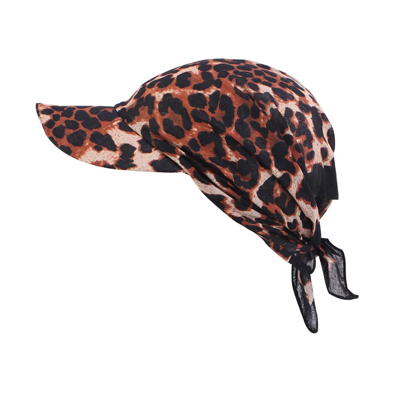 New Women Cotton Paisley Head Scarf Visor Hat With Wide Brim Sunhat Summer Beach UV Protection Sun Hats Adjustable Baseball Cap