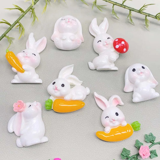 Easter Mini Carrot  White Rabbit Resin Flatback Cabochon Phone Decor Jewelry Making Accessory Cartoon Rabbits Resins