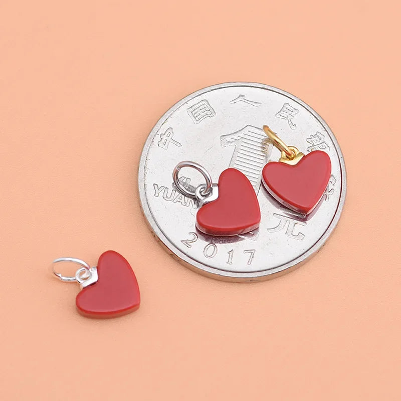 TrustDavis Fashion S925 Sterling Silver Sweet Romantic Red Heart Charms For Bracelet Or Necklace DIY Accessories Jewelry HY032