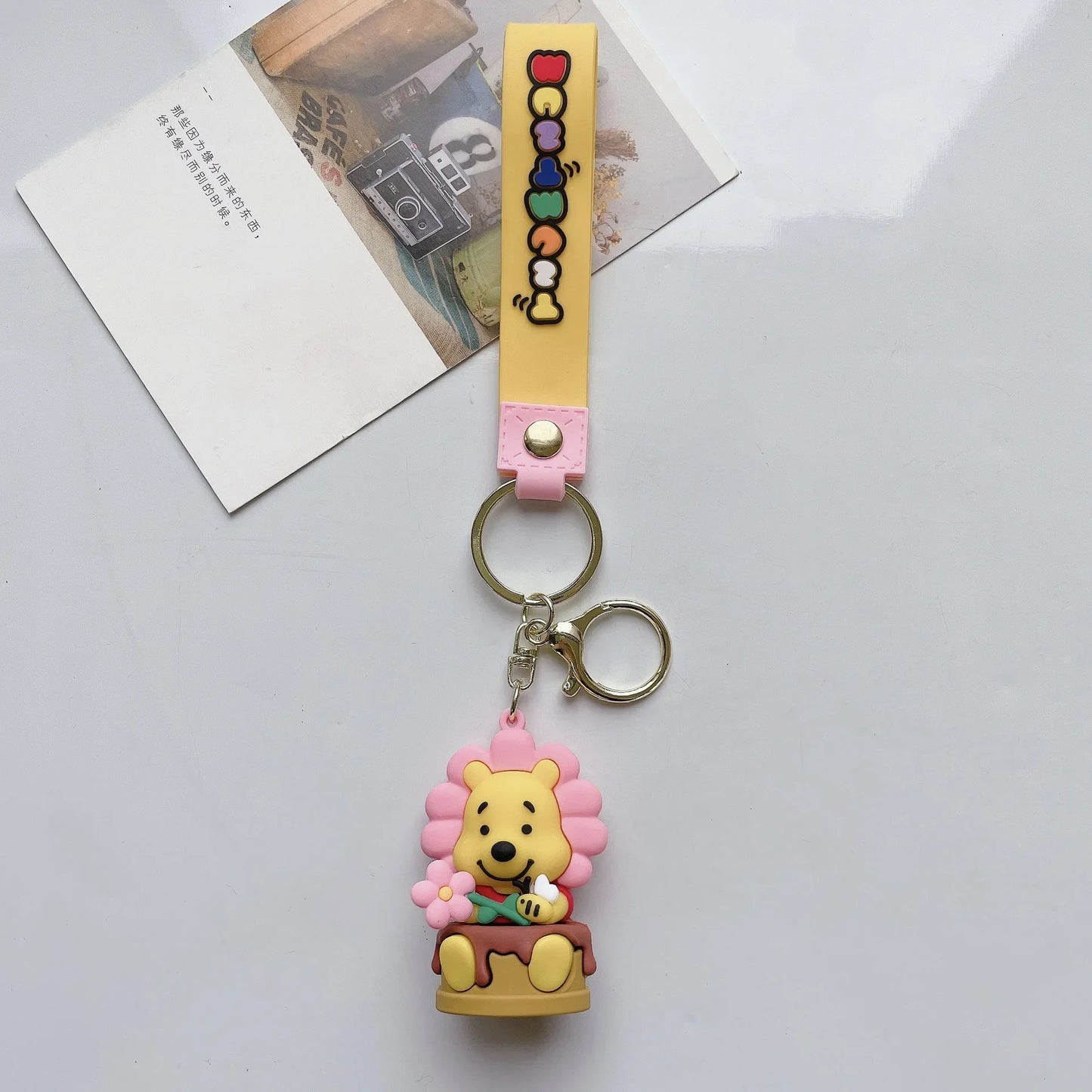 Disney Cartoon Pooh Bear Silicone Keychain for Women Men Kids Lovely Pink Piglet Eeyore Keyring Accessories Gifts