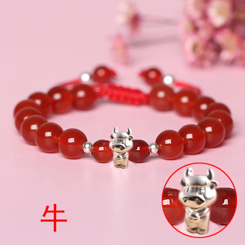 Sterling Silver Red Rope accessories for Women and Men Korean Version of Simple Transfer Bead the Year to the Dog Student Lovers Bracelet