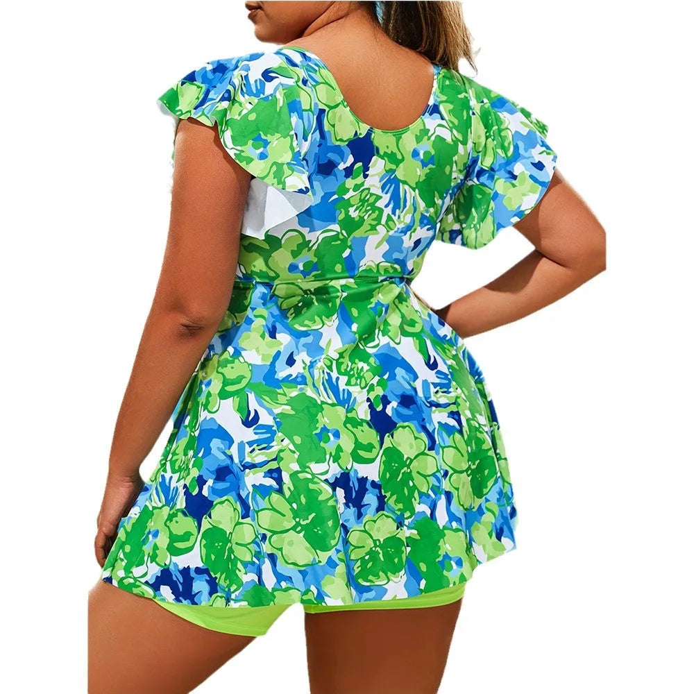 2025 Printed Tankini Set Two Piece Swimsuit Women Tie Front Drawstring Swimwear Female Bathing Swimming Suit Beachwear Summer
