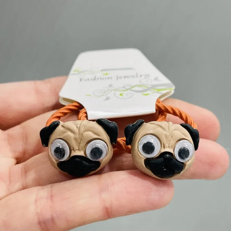 2Pcs/Set Girls Animal Rabbit Dog Cat Rubber Elastic Hair Bands Children Ponytail Holder Scrunchie Headband Kids Hair Accessories