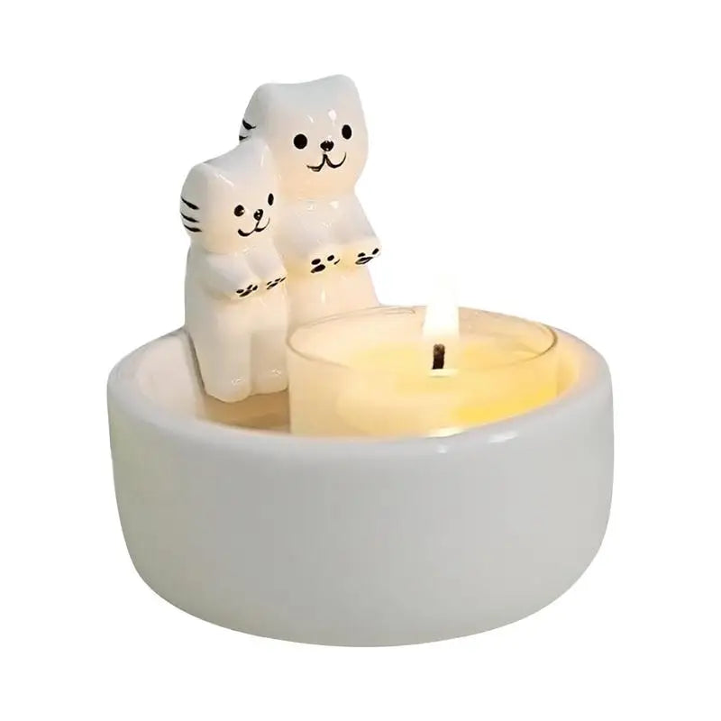 Ceramic Cat Candlestick Cute Grille Resin Cat Aromatherapy Candlestick Living Room Desktop Decoration Birthday Gift Ornament