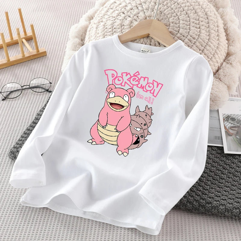 Pokemon Kinder Langarm T-Shirt Pikachu Winter Casual Warm Tops Kinder Anime Cartoon Lose Pullover Kind Geburtstagsgeschenke