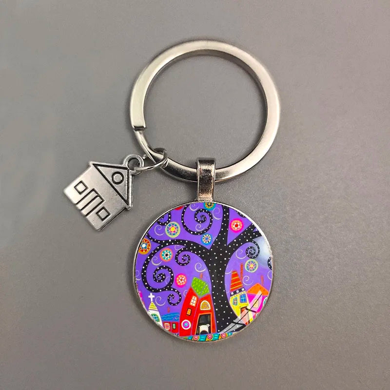 Key To The New House Kechain Beautiful House Under The Starry Sky Key Ring Personality Jewelry Gift Key Holder for New Home