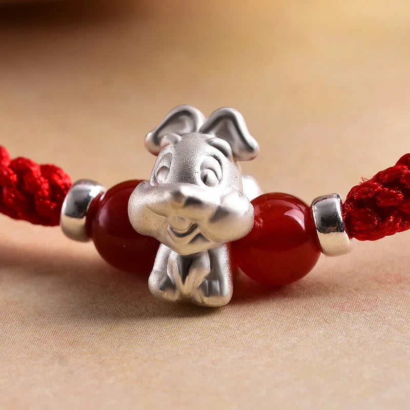 Sterling Silver Red Rope accessories for Women and Men Korean Version of Simple Transfer Bead the Year to the Dog Student Lovers Bracelet