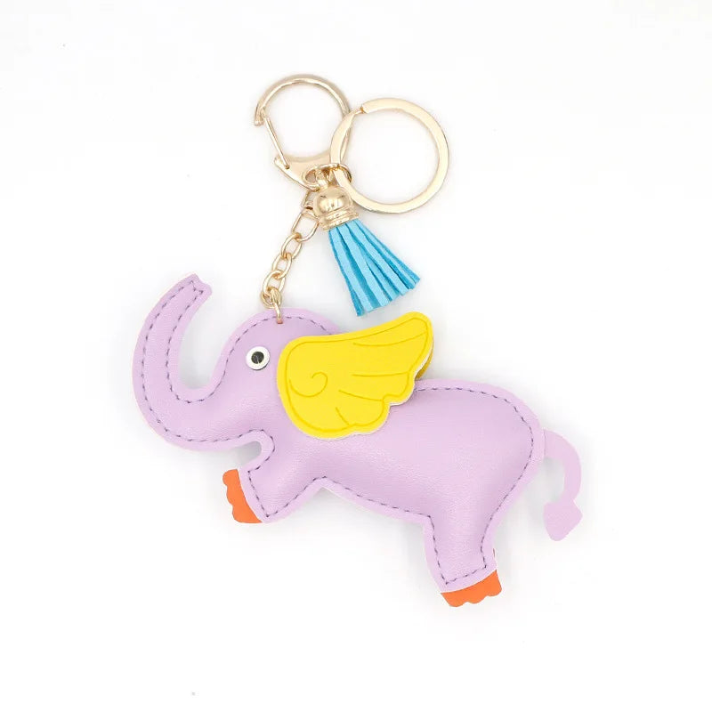 Designer PU Leather Wing Flying Elephant Hanger Car Key chain Pendant Decoration For Ladies Bag Charm Accessorie Ornament Gift