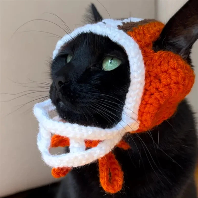 Pet helmet Handmade crocheted Cute Creative Fashion cat hat Halloween cat party cosplay costume cat hat Winter warm