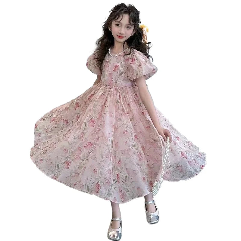 Kids Summer Dress Floral Pattern Girl Party Dress Chinese Style Kids Dress Summer Clothes Girl 6 8 10 12 Years Girl Clothes Park