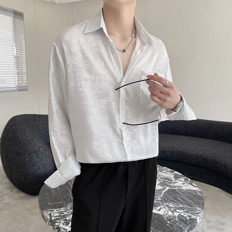 Loose Long-sleeved Shirt, Men's Single-breasted Square Collar Shirts Fashion Casual Blouse - mon