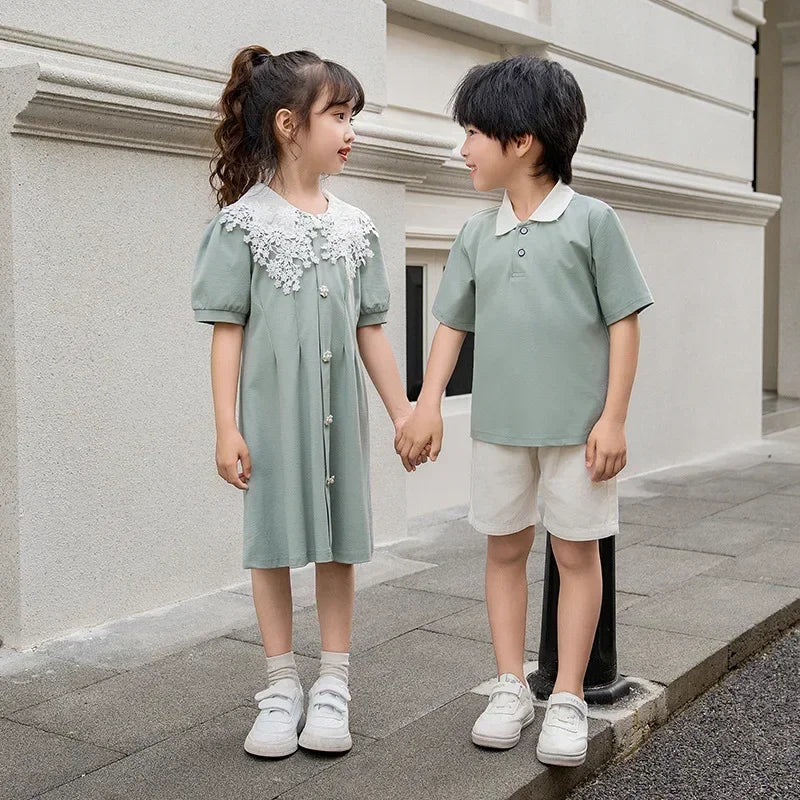 2024 Clothes for The Whole Family Mom and Daughter Collar Dresses Dad Son Same Shirts Sets Matching Couple Outfits Summer