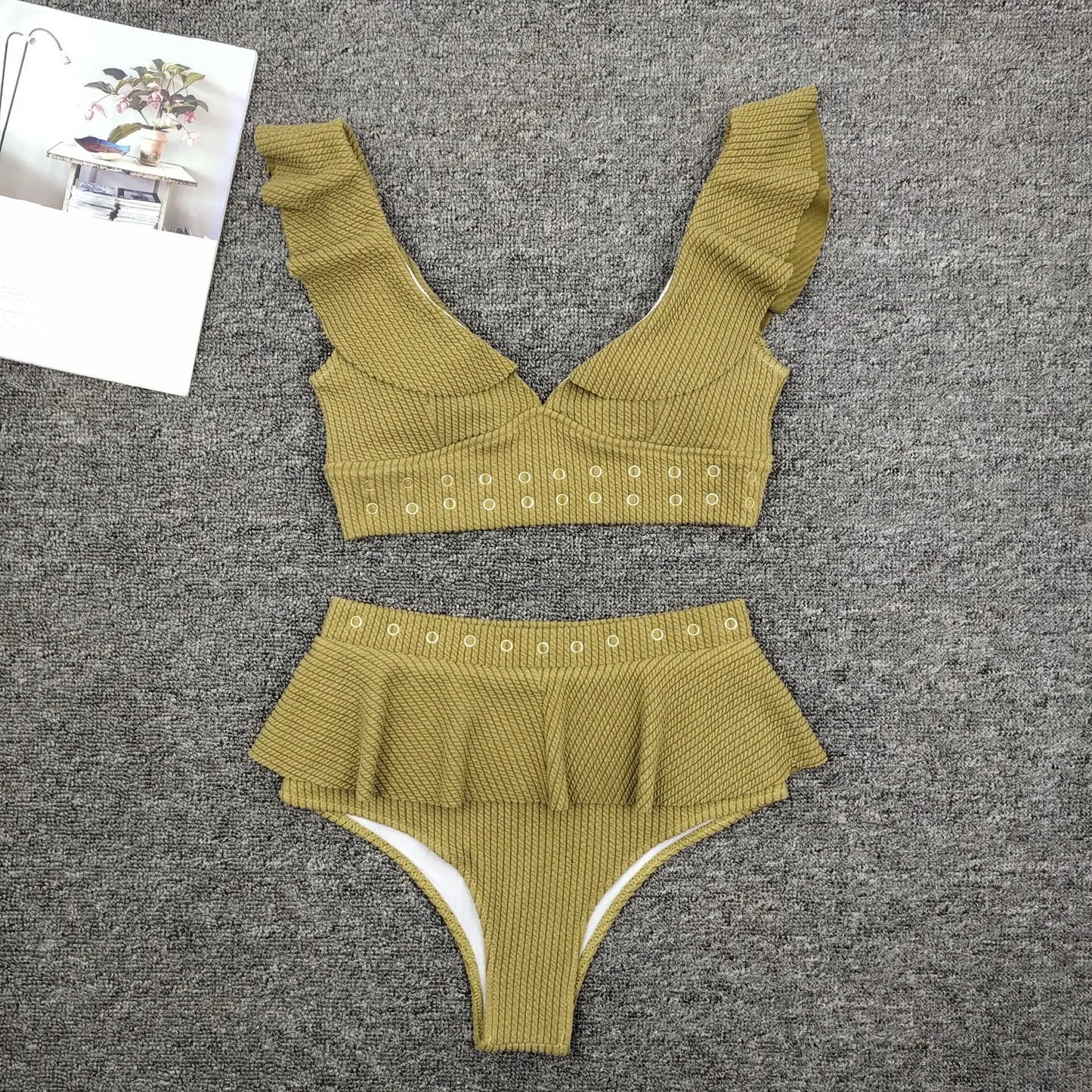 New High Waist Bikini Swimwear Push Up Suit Ruffle Bikini Summer Beach Wear