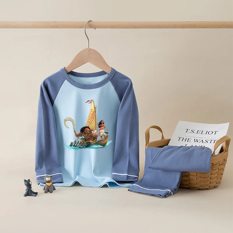 Moana 100% Cotton Kids Boys Girls Pajamas Sets Sleepwear Cartoon Long Sleeve T-Shirt Tops Pants Baby Autumn Clothes