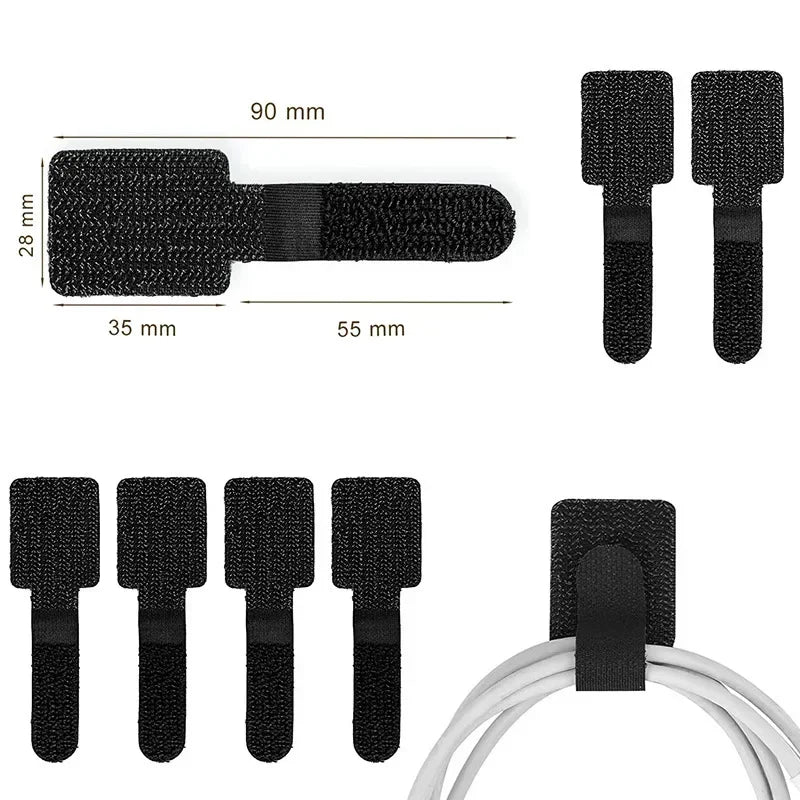 10pcs Reusable Cable Ties Fastening Wire Organizer Cord Rope Holder Self Adhesive Adjustable Cord Organizer Straps Desk Manageme