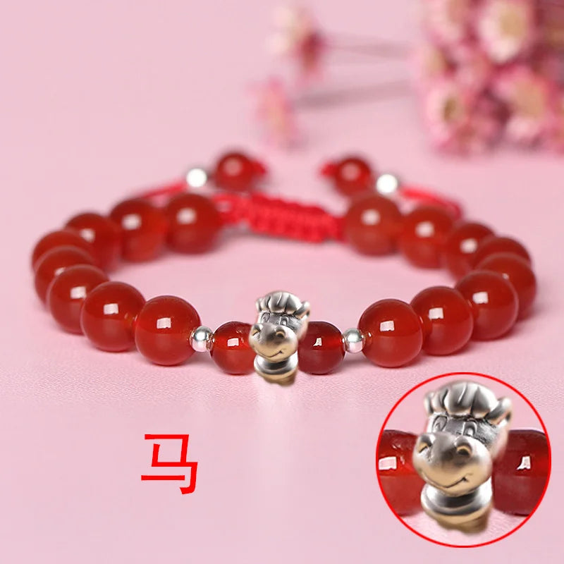 Sterling Silver Red Rope accessories for Women and Men Korean Version of Simple Transfer Bead the Year to the Dog Student Lovers Bracelet