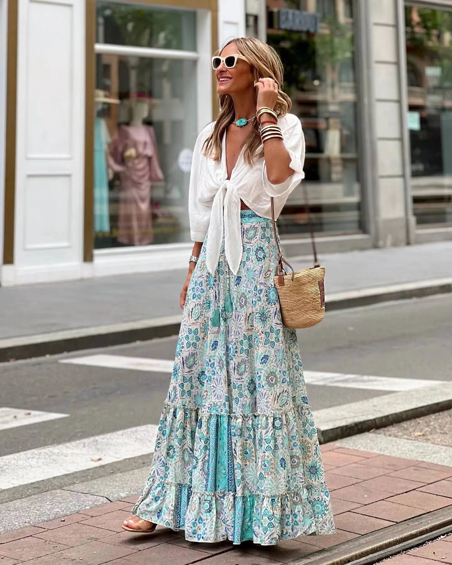 Long Floral Printing Skirt Lady 2025 Summer Autumn Loose Casual Skirt Fashion Elastic Waist Beach Commuting Skirts Women Clothes