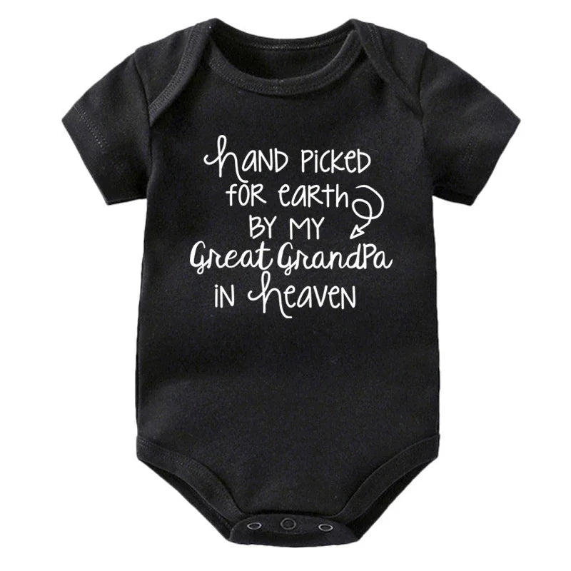 Baby Body, handverlesen für die Erde von meinem Urgroßvater im Himmel, bedruckt, Neugeborenen-Strampler, Baumwoll-Body, Babykleidung für Mädchen und Jungen