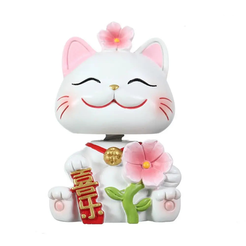 Shake Head Lucky Cat Car Decoration Cartoon Cat Waving Arm Mini Lucky Cat Figure Resin Multipurpose Maneki Neko Ornament